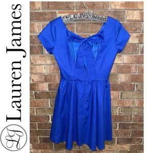 Lauren James Blue Bow Back Dress Fit & Flare Small